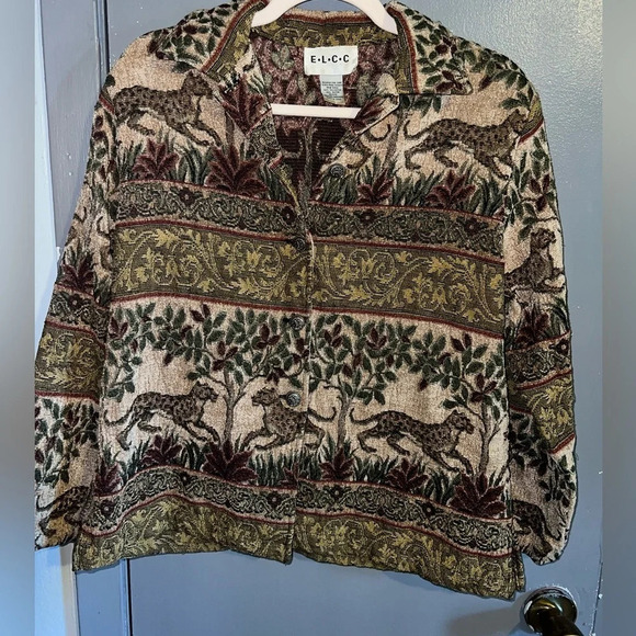 ELCC Jackets & Blazers - E.L.C.C. Petite medium button down floral cheetah print jacket.